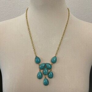 Roberta Chiarella Gold-tone Turquoise Blue Pear Shaped Fashion Necklace NWOT